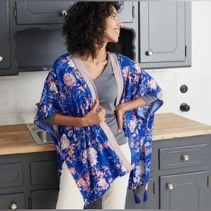 Blue Floral Tassel Kimono #1087